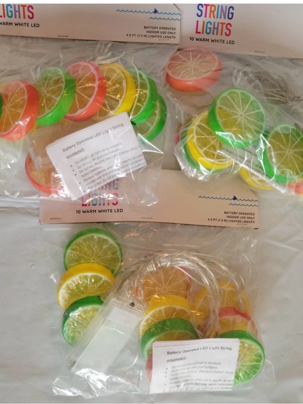3 String Lights 10ct Fruit Slices Battery Powered Summer Lemon Lime Bullseye Set